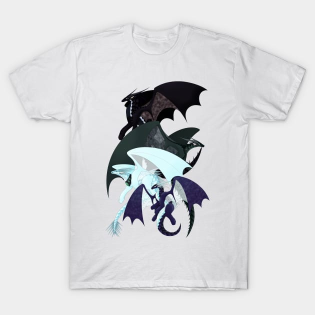 Wings of Fire - Whiteout, Arctic, Foeslayer, Darkstalker T-Shirt by giratina13